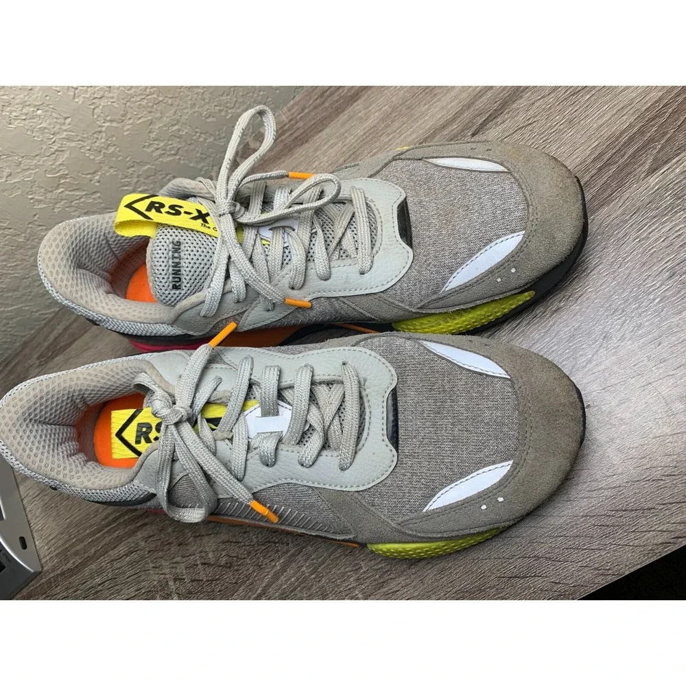 Puma RS-X Highlighter Mens Running Shoes Grey Pink Yellow 384710-01 Size 12